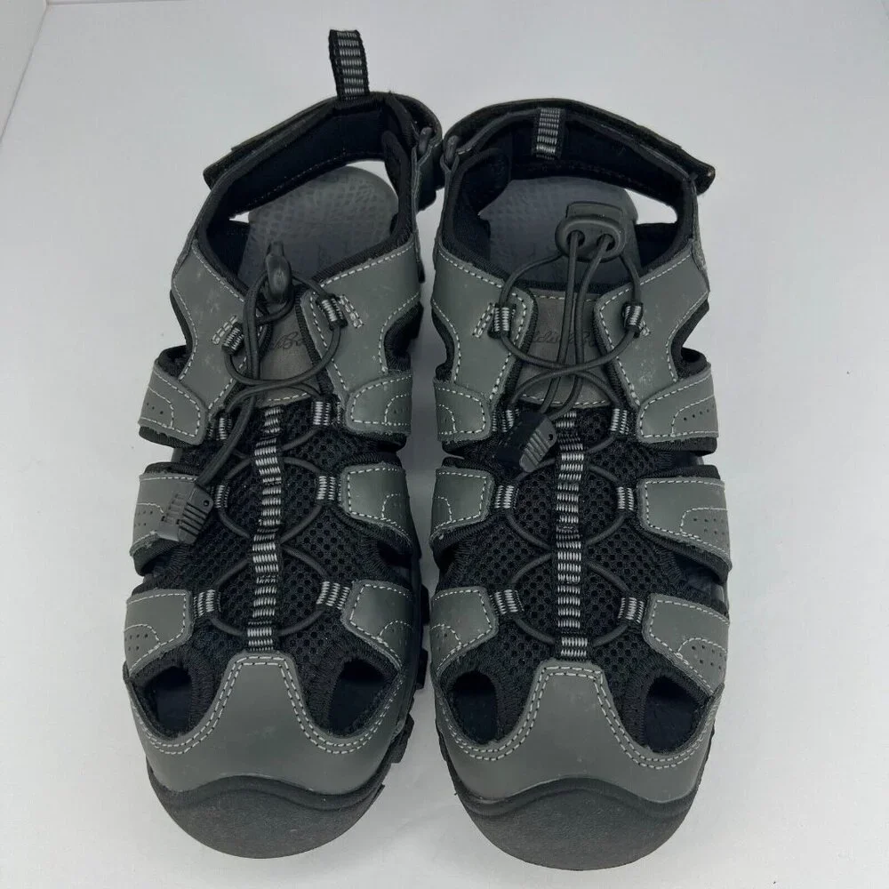 Eddie Bauer Mens Stewart Gray Genuine Leather Bump Toe Size 9M Hiking Sandals